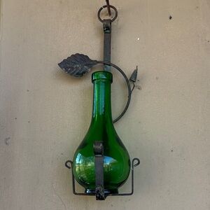 50's metal hanger with emerald glass bud vase